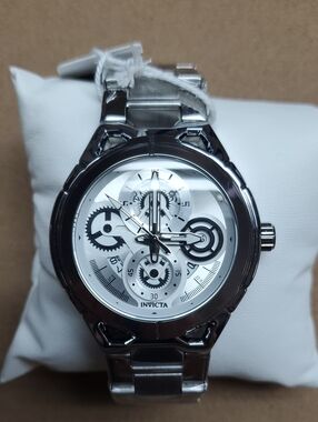 Invicta Silver Tone Skeleton Dial Stainless Steel Watch